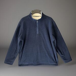 Orvis Men XL 1/4 Zip Pullover Waffle Knit Sherpa Lined Fleece Jacket Navy Blue
